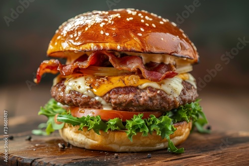 Delicious gourmet burger with double meat cheese and bacon