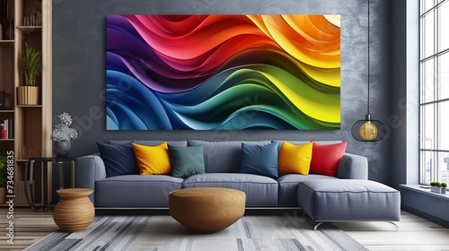 Abstract painting in stylish interior.