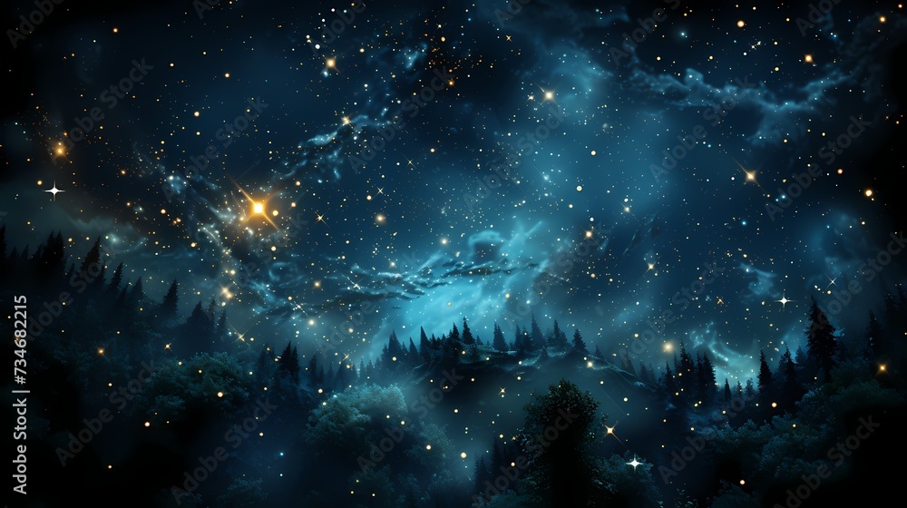 A top view of a deep midnight blue background, reminiscent of a starry night sky - obrazy, fototapety, plakaty 