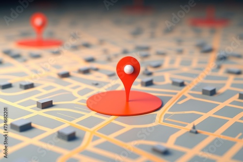 3D Map travel location. Locator mark of map and location pin or navigation icon sign on background with search. Locator mark of map and location pin or navigation icon, Ai generated