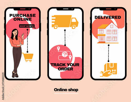 online shopping mobile app templates concept flat design illustration 