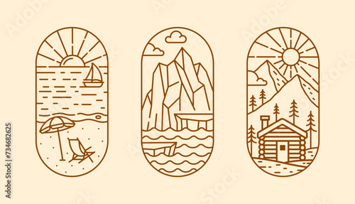 beautiful nature line art illustration vector