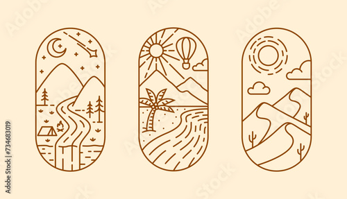 beautiful nature line art illustration vector