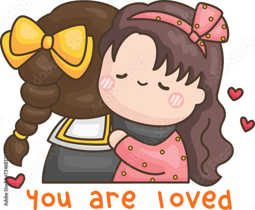 a vector of two girls hugging each other