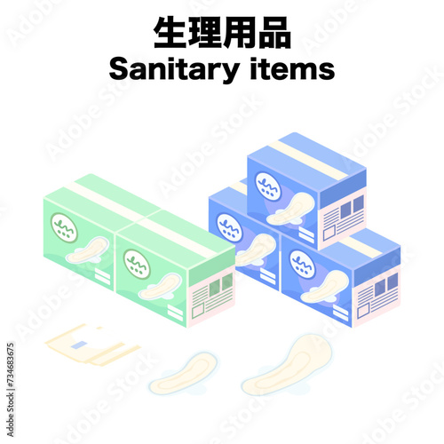 アイソメトリックで描いた生理用品のイラスト