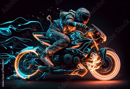 figure motorcyle sporty with network neon system Created with Generative AI Technology