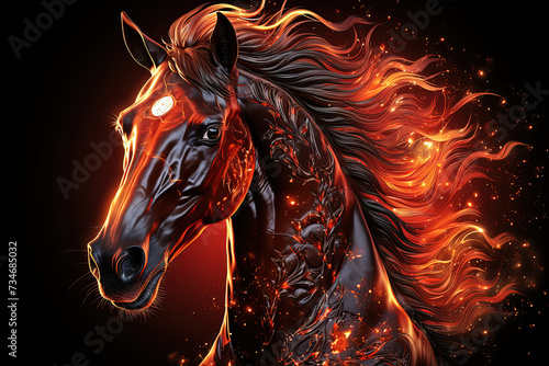 Majestic horse stands proudly in darkness, exuding aura of strength and elegance