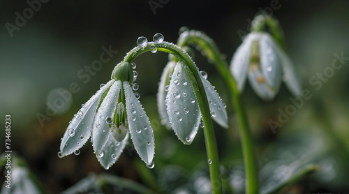 Snowdrops in water droplets