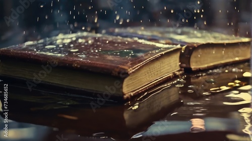 closeup of wet book 
