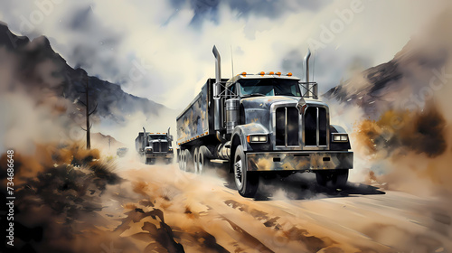Illustration d un gros truck am  ricain dans un beau paysage