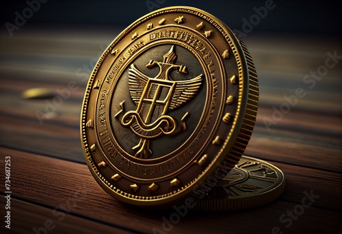 3d gold game coin with dollar sign. Generative AI