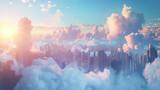 An enchanting spectacle of clouds dancing across the skyline of a metropolis brought to life in a 3D realistic render for a unique backdrop background