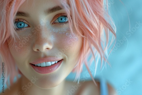 Pink Hair, Blue Eyes, and Glittery Makeup: A Catchy, Optimized Adobe Stock Title for a Monthly Event Trend Generative AI