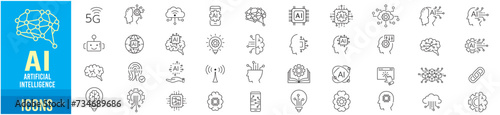Artificial intelligence icon set. liner  icons Collection illustration Vector