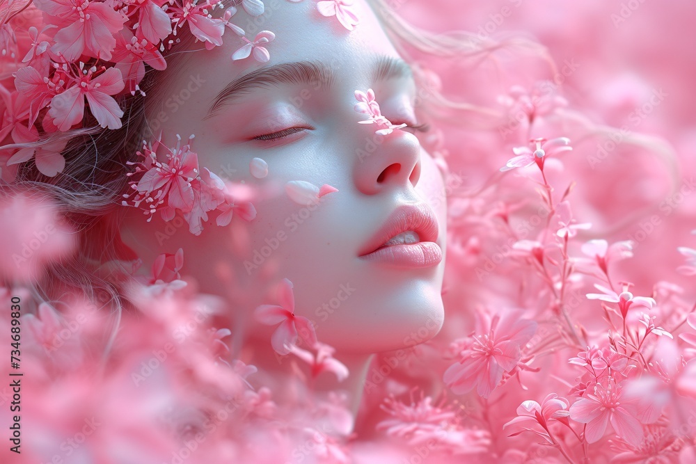 Pink Petals and Blossoming Beauty: A Flower-Filled Face for the Month of Love Generative AI