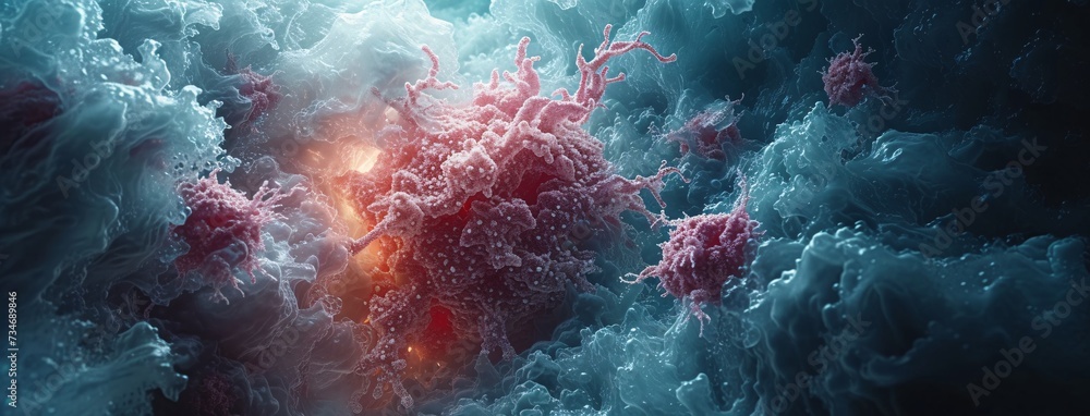 Pink Fever: A Vibrant Display of Pink Cells in a Blue Ocean Generative AI Pink Fever: A Vibrant Display of Pink Cells in a Blue Ocean Generative AI