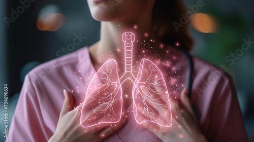 Pink Lung Vision: A Glimpse into the Human Respiratory System Generative AI photo