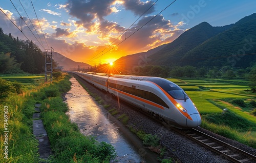 Sunset Express: A Train Ride Through the Mountains Generative AI
