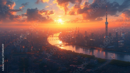 Sunset in the City: A Glimpse of the Urban Skyline Generative AI