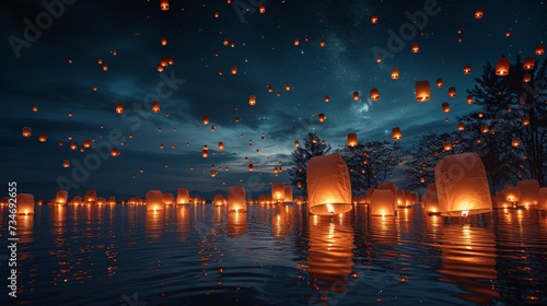 Glowing Lanterns in the Sky: A Magical Nighttime Experience Generative AI