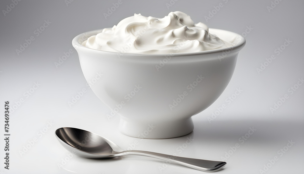 Bowl of sour cream with spoon , isolated on white background. Bowl of sour cream with spoon , isolated on white background.