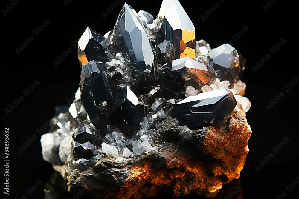 Aheylite is a rare precious natural stone on a black background. AI generated. Header banner mockup with space.