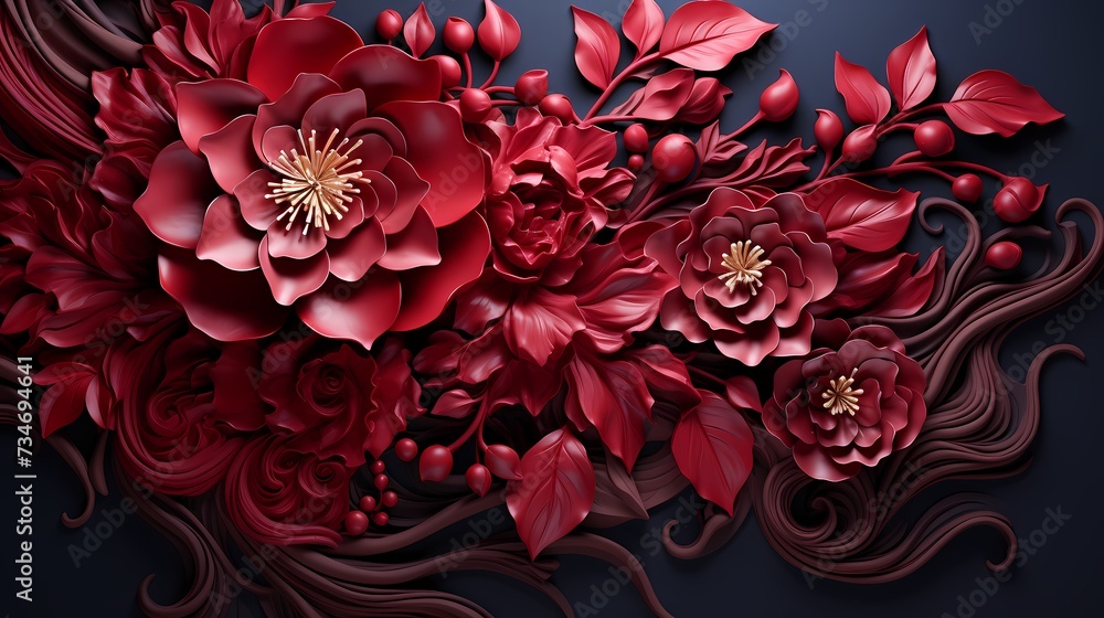 A top view of a rich and deep burgundy background, evoking a sense of luxury and refinement A top view of a rich and deep burgundy background, evoking a sense of luxury and refinement