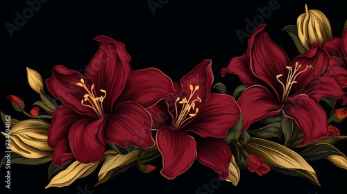 Elegant vintage floral lily banner on dark background for wedding invitations and packaging design