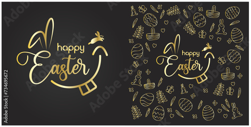 Happy Easter day banner design in gold and black color theme vip luxury cute concept 