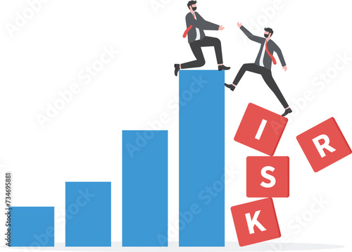 Business man helping his partner to risk graphs. Teamwork, partnership, leadership concept   © vision art