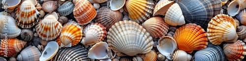 Seashells long wide background.