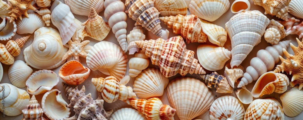 Seashells long wide background. Seashells long wide background.