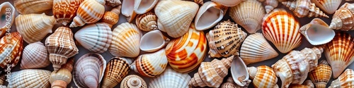 Seashells long wide background.