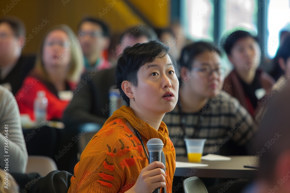 attendee asking a question during a qa session attendee asking a question during a qa session