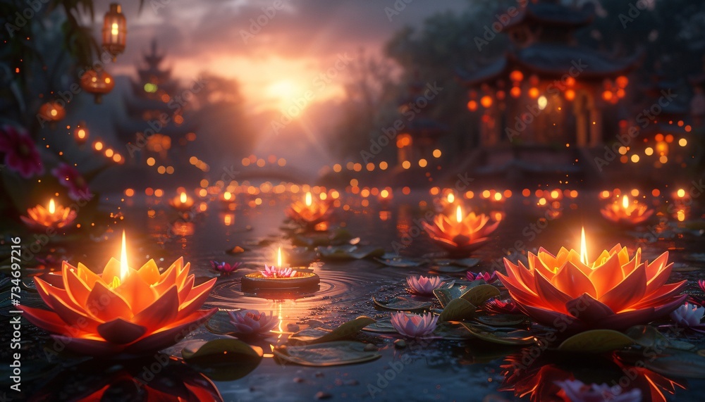 Floating Lily Pads: A Glowing, Illuminated Experience for the Month of Love Generative AI