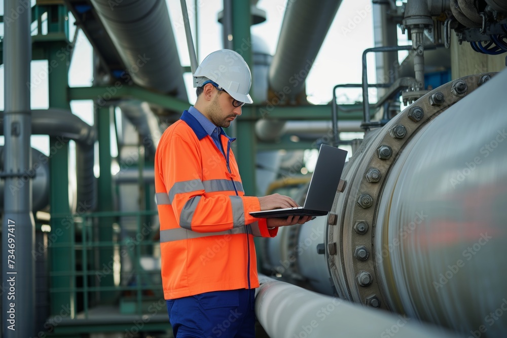 engineer with laptop monitoring realtime data from the pipeline engineer with laptop monitoring realtime data from the pipeline