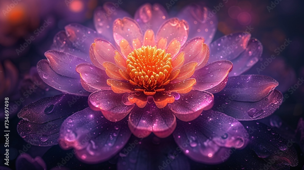 Purple Flower with a Golden Center: A Stunning Flower for Your Monthly Photo Shoot Generative AI