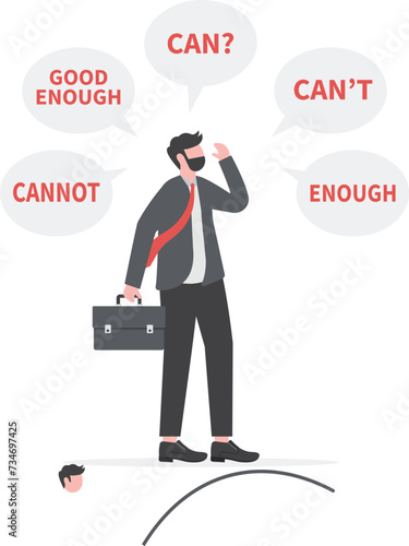imposter syndrome businessmen worry with thinking if he can or cannot make and shadow confusion or no confidence him thinking background concept vector

