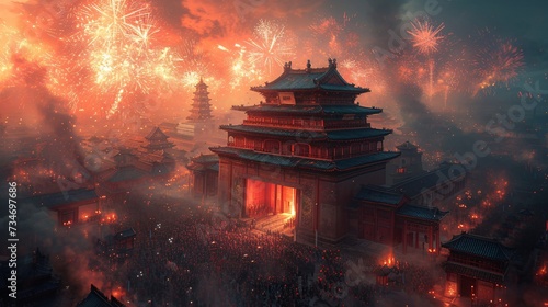 Chinese New Year Celebration: A Spectacular Firework Display Generative AI