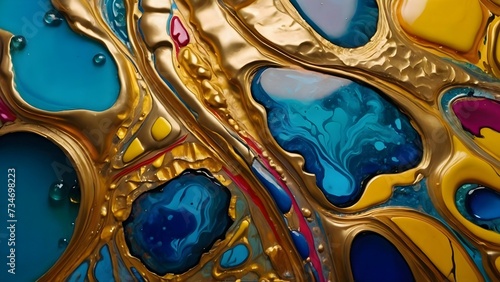 Colorful abstract painting oil and water complex complicated bright vivid colors beautiful opulent wealthy intricate hyperdetailed masterpiece awesome gold trim 8k