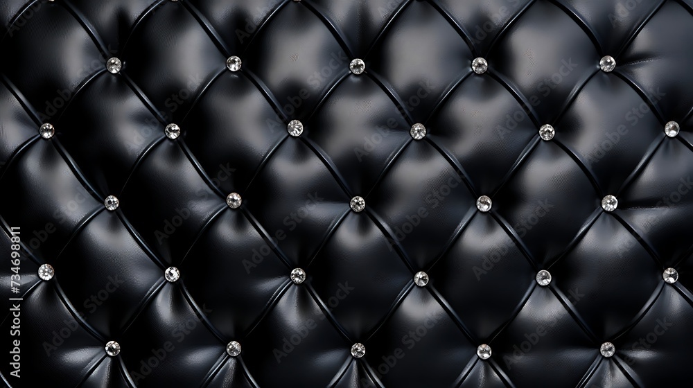 Black Buttoned luxury leather pattern with diamonds and gemstone Black Buttoned luxury leather pattern with diamonds and gemstone