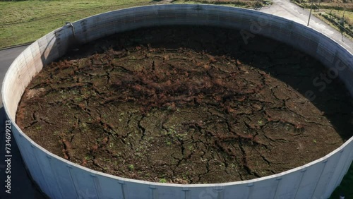 Liquid manure tank full of slurry drone shot