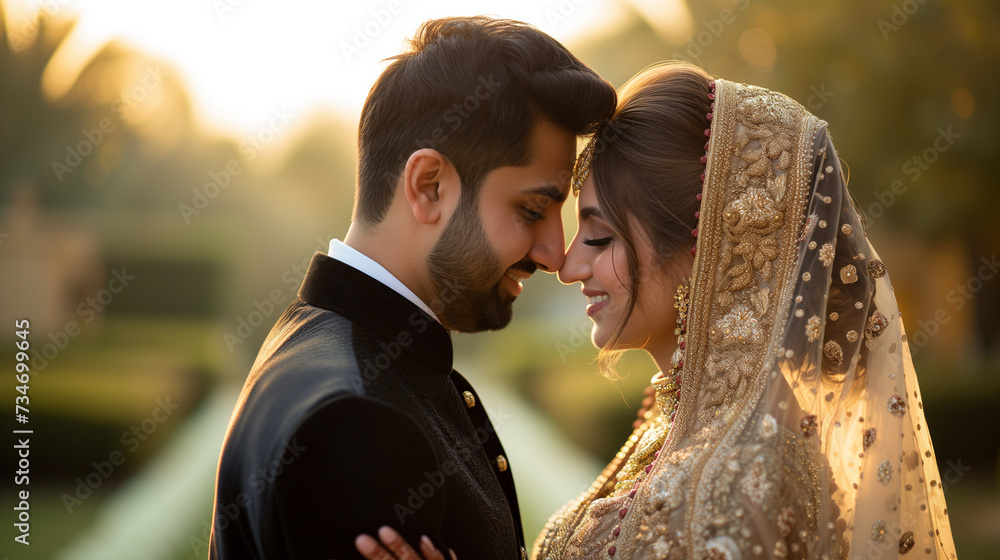 Indian wedding couple in love on their big day. Cultural celebrations. Indian wedding couple in love on their big day. Cultural celebrations.