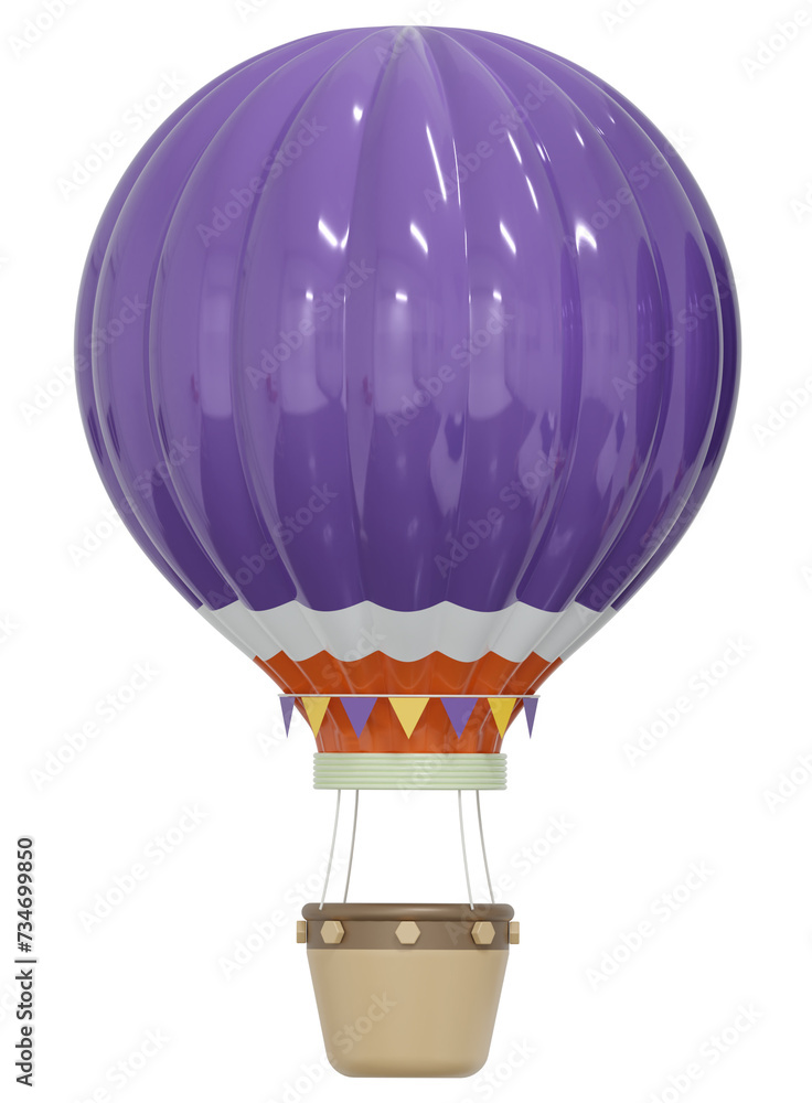 3D purple hot air balloons with baskets travel isolated on white background. Summer balloon journey. 3D png illustration. 3D purple hot air balloons with baskets travel isolated on white background. Summer balloon journey. 3D png illustration.