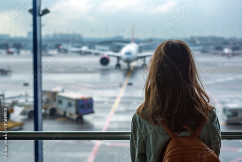 girl watching airplanes while queuing