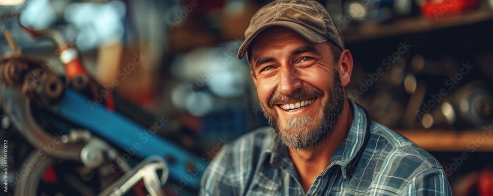 Portrait of car mechanic working at auto repair in garage. Portrait of car mechanic working at auto repair in garage.