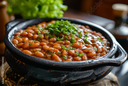 Crock with baked beans