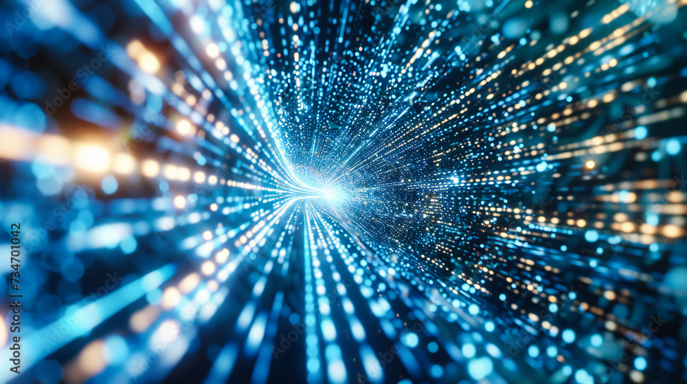 Naklejka premium Digital motion in blue, abstract technology and futuristic science concept, dynamic background design