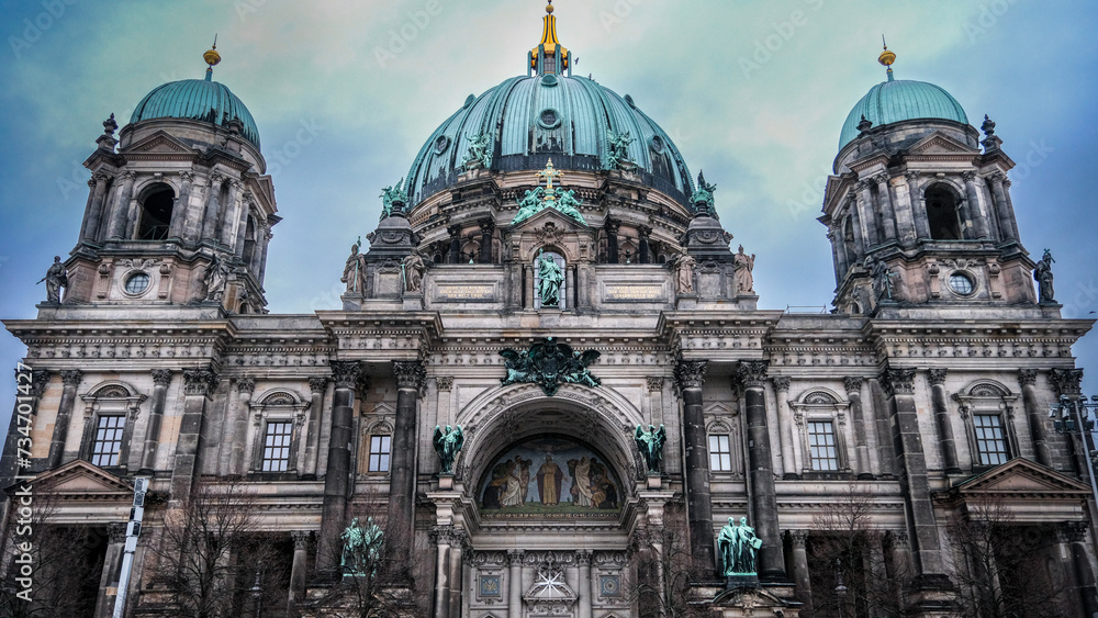 Scenic view of Berlin Cathedral against clear blue sky