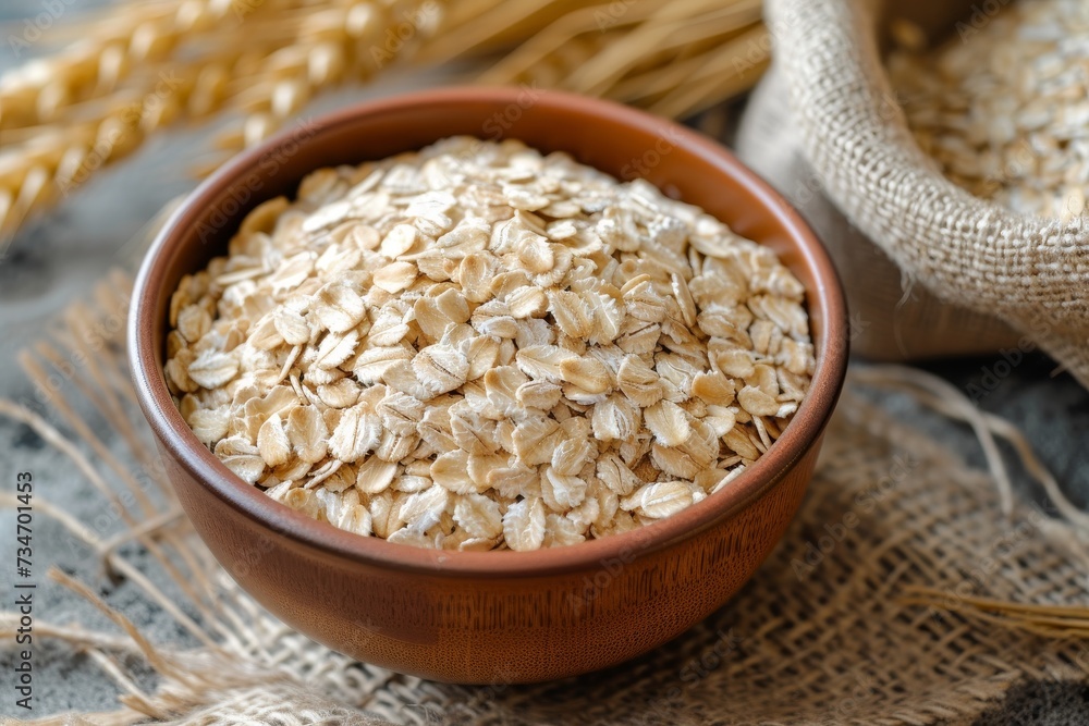 Delicious healthy diet food dry oatmeal in a bowl Delicious healthy diet food dry oatmeal in a bowl